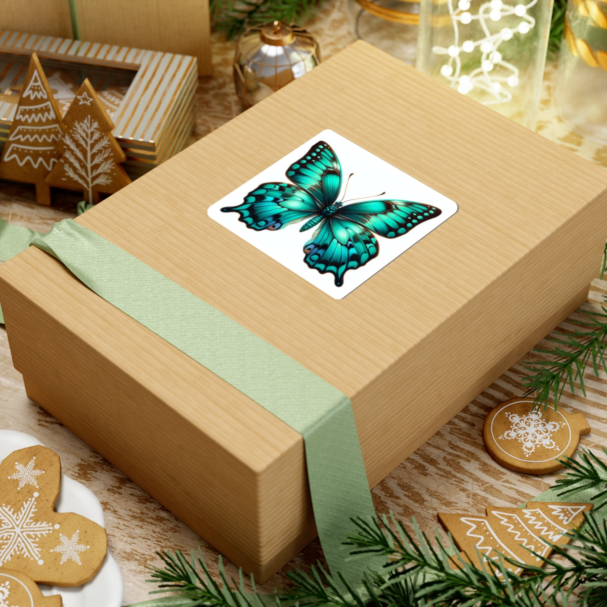 Teal Butterfly Kiss-Cut Stickers - Nature-Inspired Décor for Your Laptop & Water Bottle