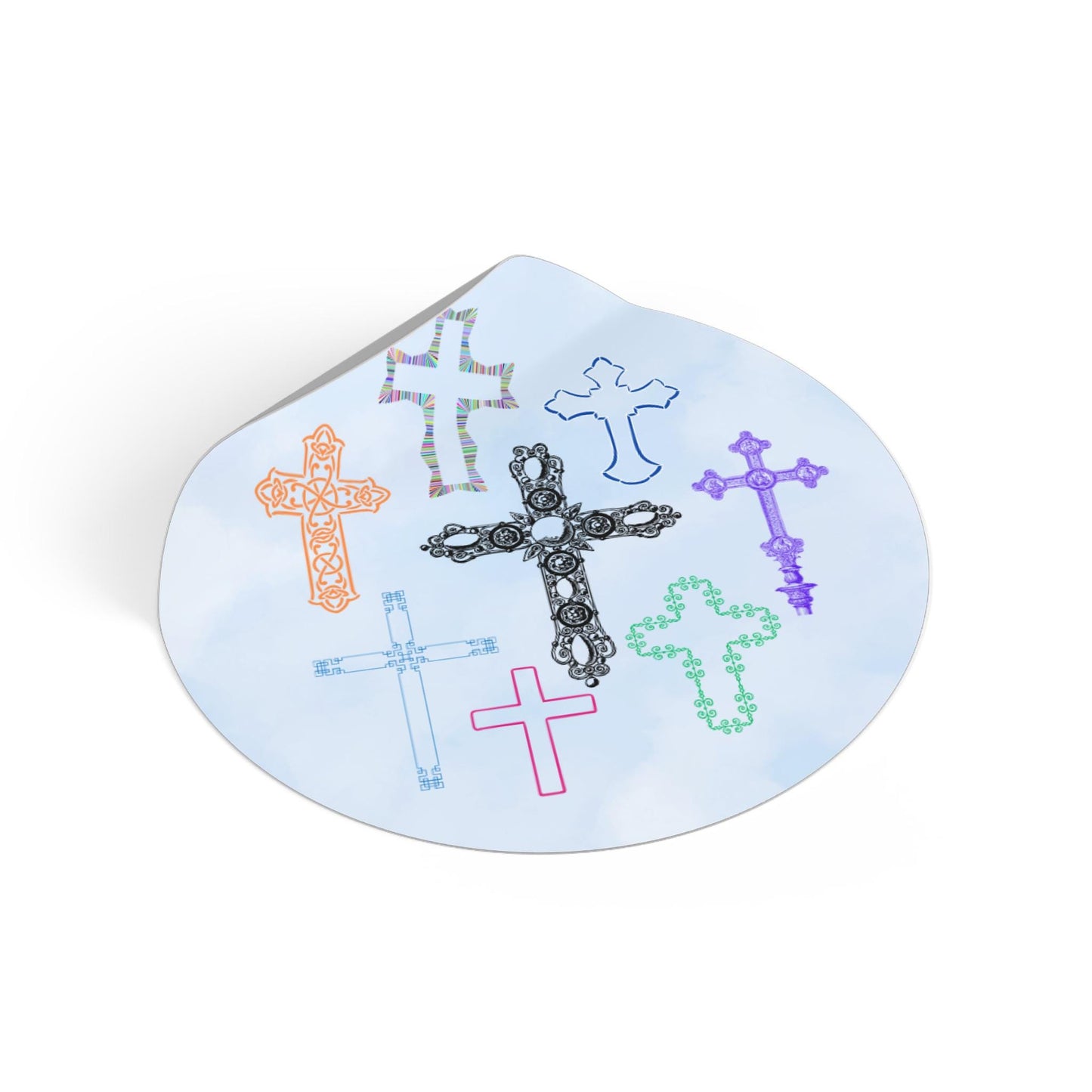 Colorful Crosses Round Vinyl Stickers - Faith-Based Decor, Religious Gifts, Christian Stickers, Spiritual and Inspirational Sticker Set