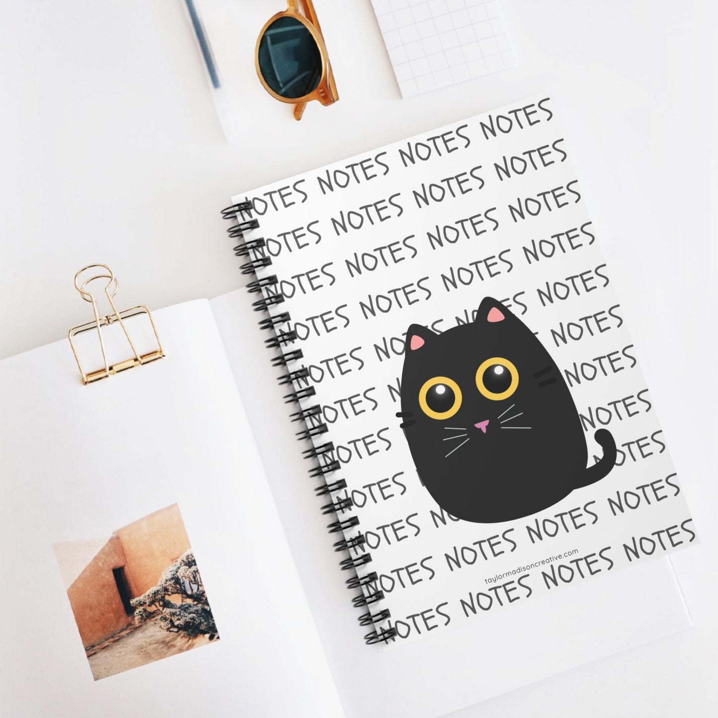 Black Cat Notebook - Ruled Line Spiral Journal, Back to School Supplies, Cat Lover Gift, Cute Stationery Set, Note-taking Diary