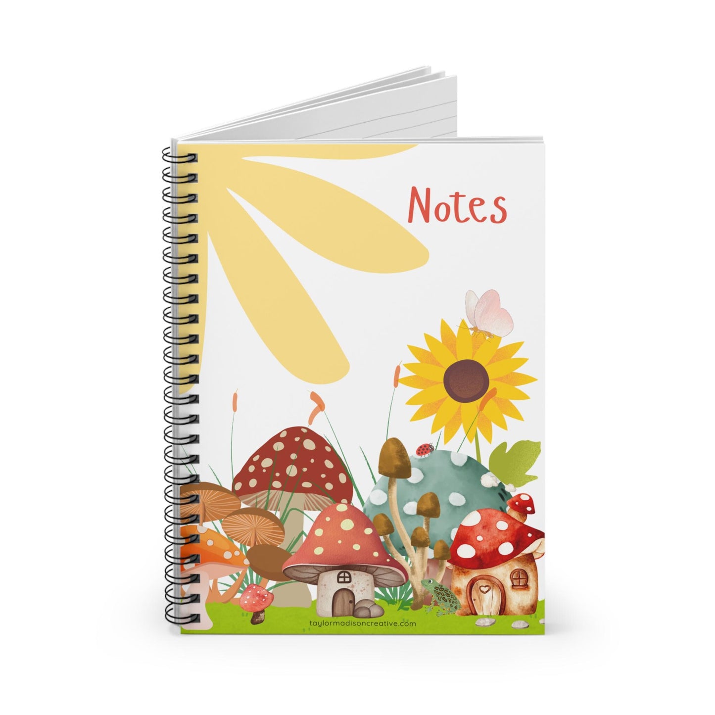 Mushroom Village Notebook, Cute Journal for Kids, Ruled Line Spiral Notebook, Note Taking, Gift for Students, Back to School Supplies