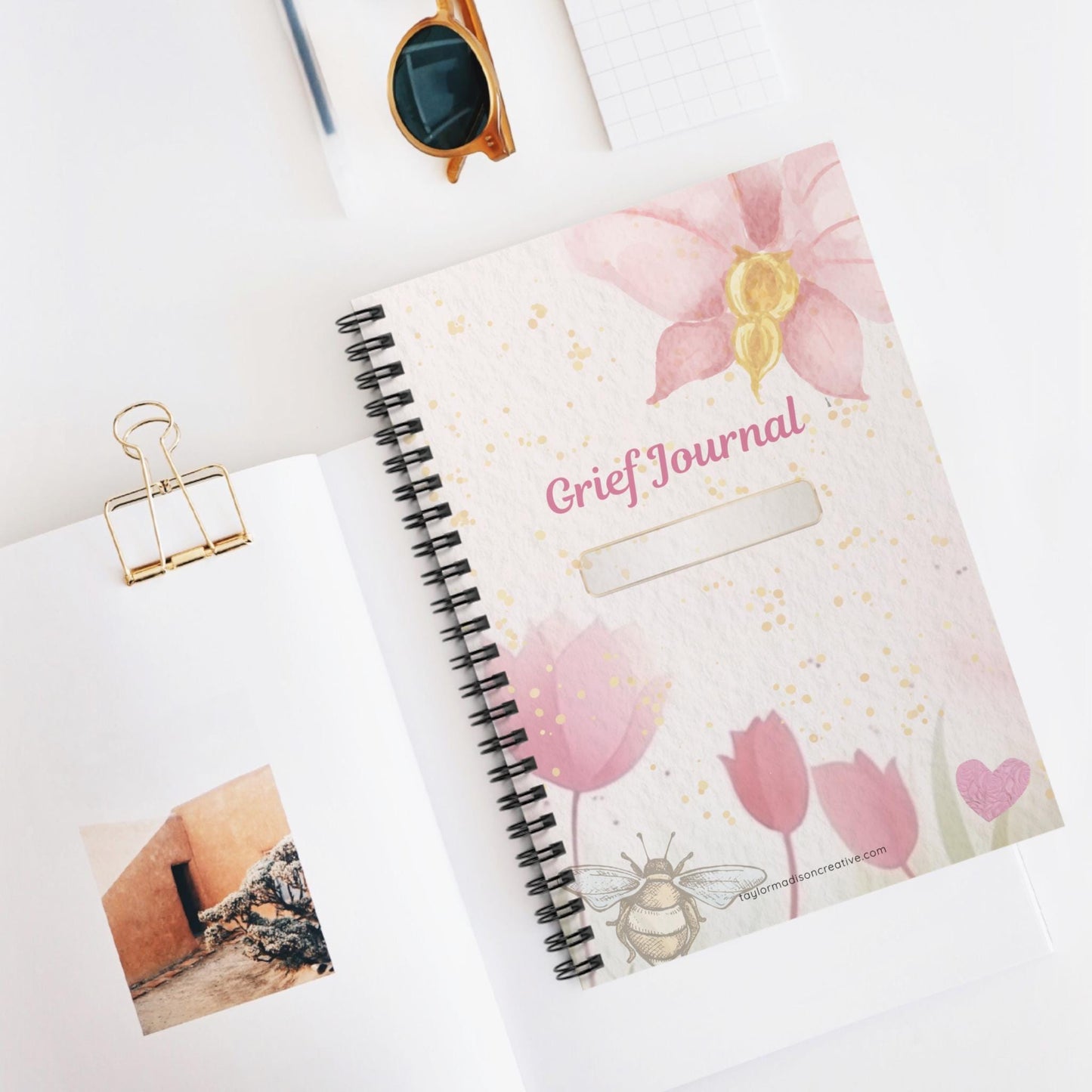 Pink Flowers Grief Journal Spiral Notebook - Ruled Line, Healing and Reflection, Grief Support, Self-Care, Memory Keeping, Floral Design