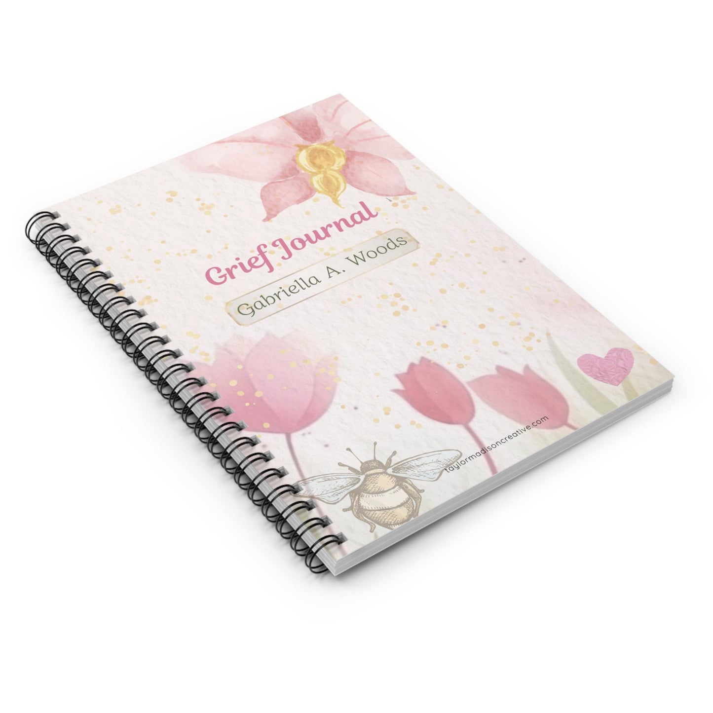 Personalized Grief Journal for Healing, Floral Spiral Notebook Thoughtful Gift, Wellness, Self-Care, Remembrance, Ruled Line Pages
