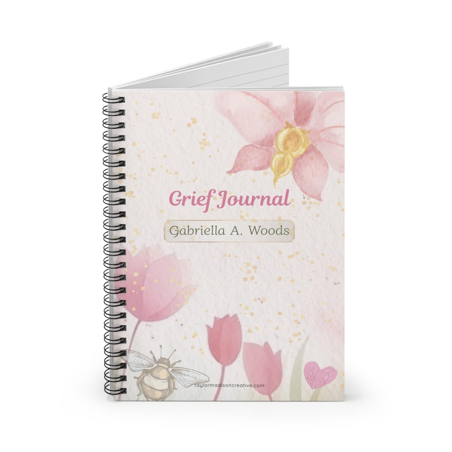 Personalized Grief Journal for Healing, Floral Spiral Notebook Thoughtful Gift, Wellness, Self-Care, Remembrance, Ruled Line Pages
