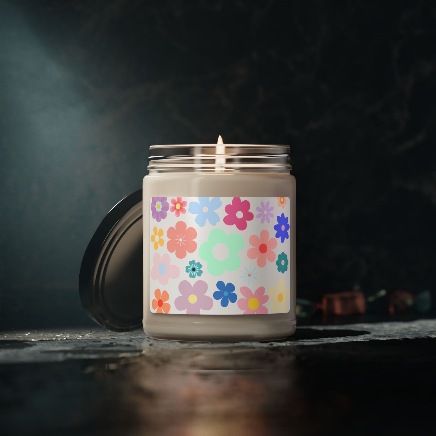 Cute Flowers Design Scented Soy Candle (Choose your scent) - 9oz | Perfect Home Decor & Gift for Any Occasion