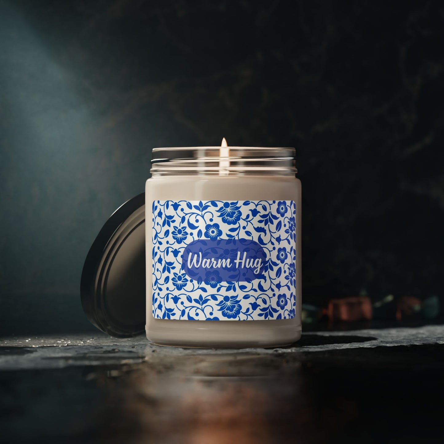 Warm Hug Scented Soy Candle (Choose your scent) - 9oz Blue Floral Aromatherapy Candle