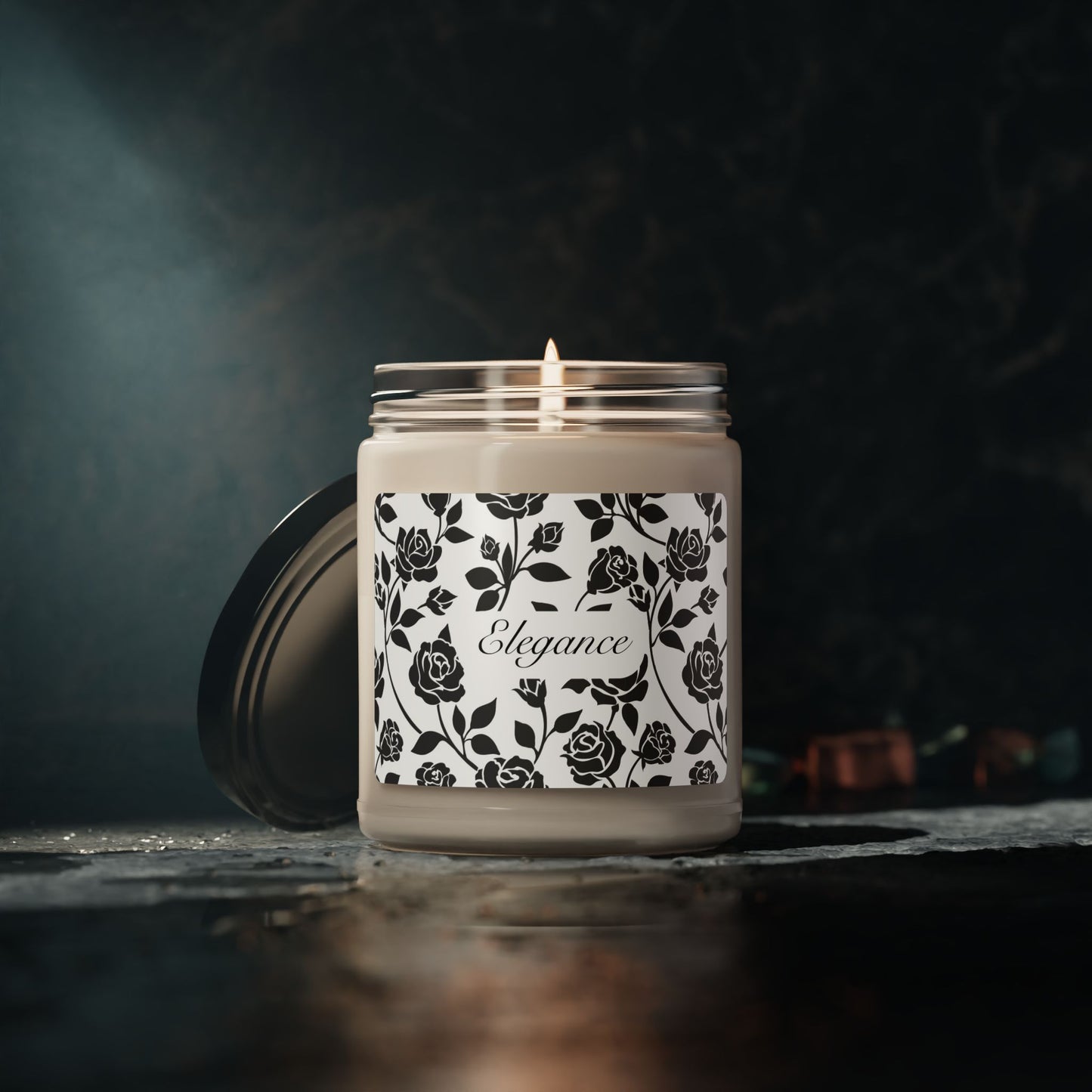 Elegance Scented Soy Candle (Choose your scent) – Black & White Floral Decor Aromatherapy for Home