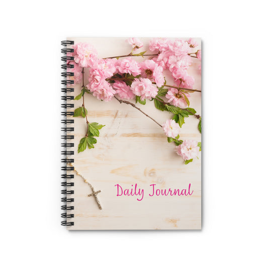 Pink Flowers and Rosary Daily Journal - Ruled Notebook for Reflection and Organization