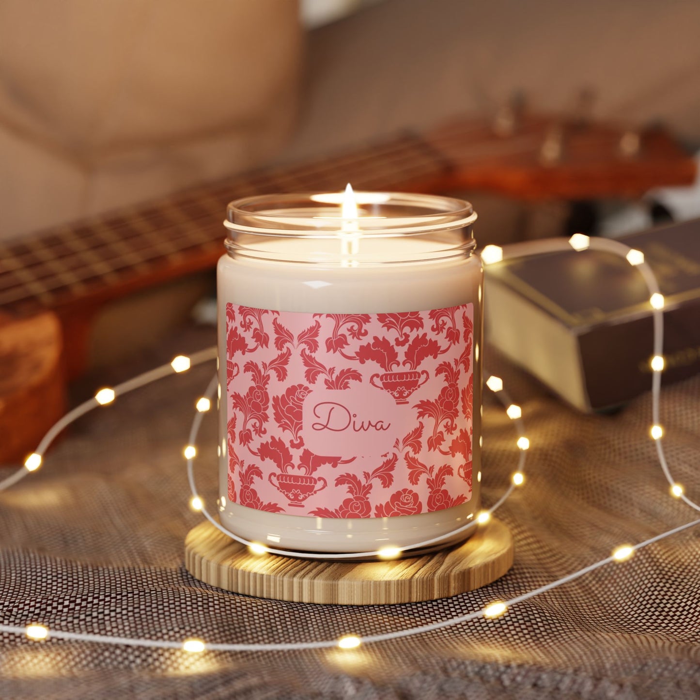 Diva Scented Soy Candle (Choose your scent) - 9oz | Luxurious Pink Floral Deco for Home Decor & Gifts