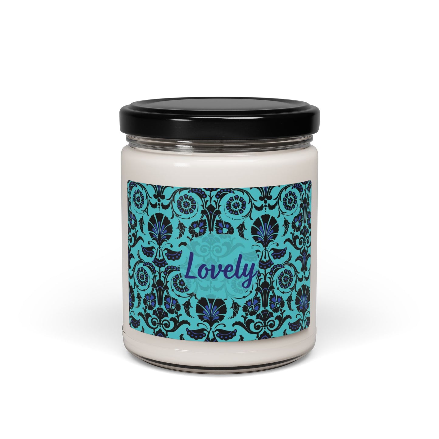 Lovely Scented Soy Candle (Choose your scent)- 9oz Decorative Teal Pattern