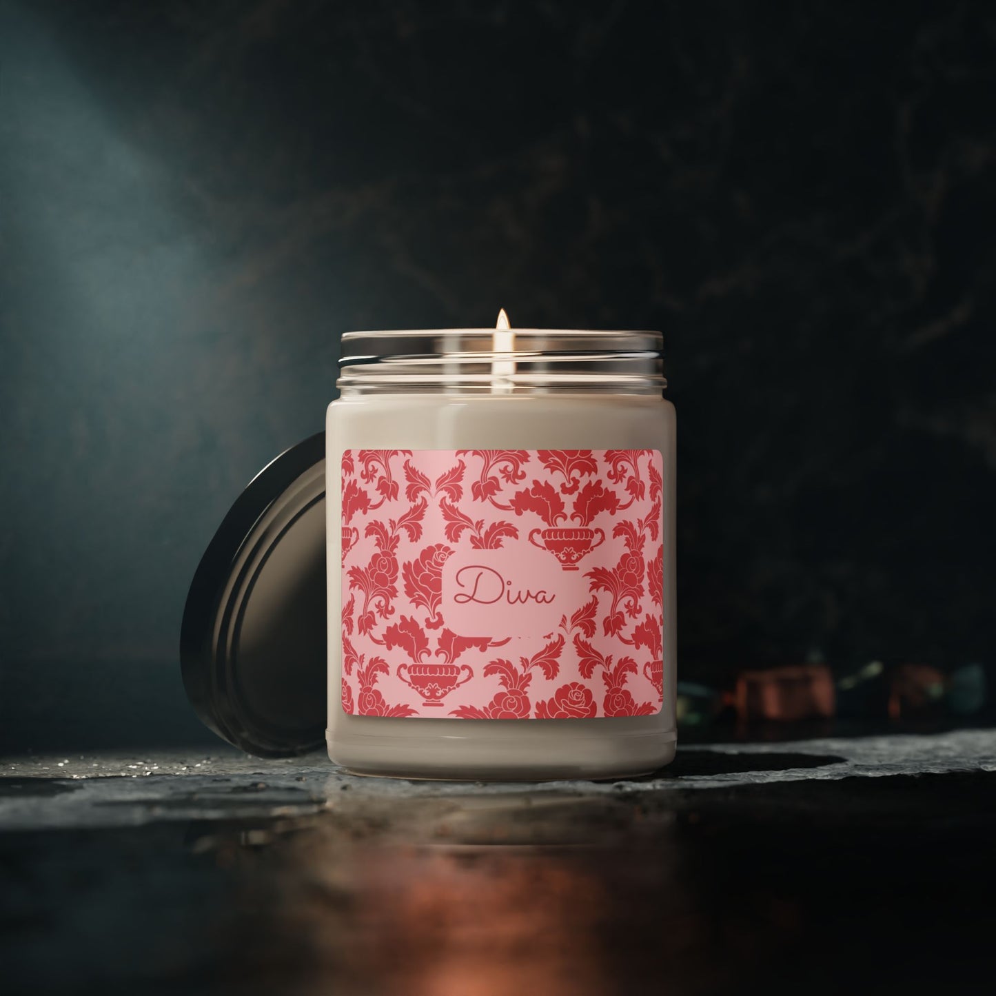 Diva Scented Soy Candle (Choose your scent) - 9oz | Luxurious Pink Floral Deco for Home Decor & Gifts