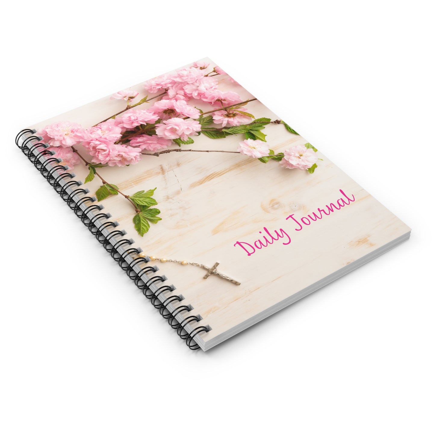 Pink Flowers and Rosary Daily Journal - Ruled Notebook for Reflection and Organization