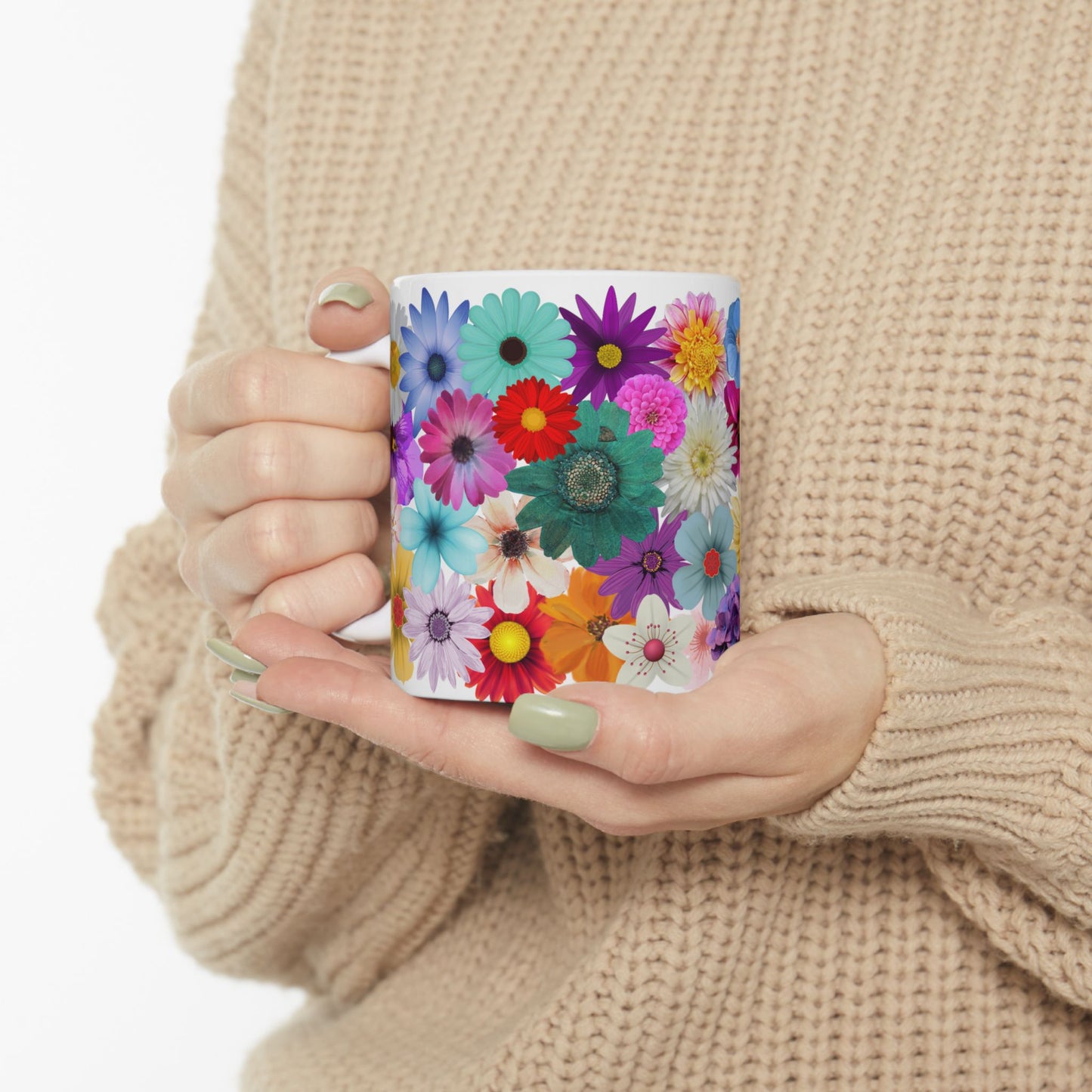 Floral Ceramic Mug - Colorful Flower Design - Perfect Gift for Garden Lovers