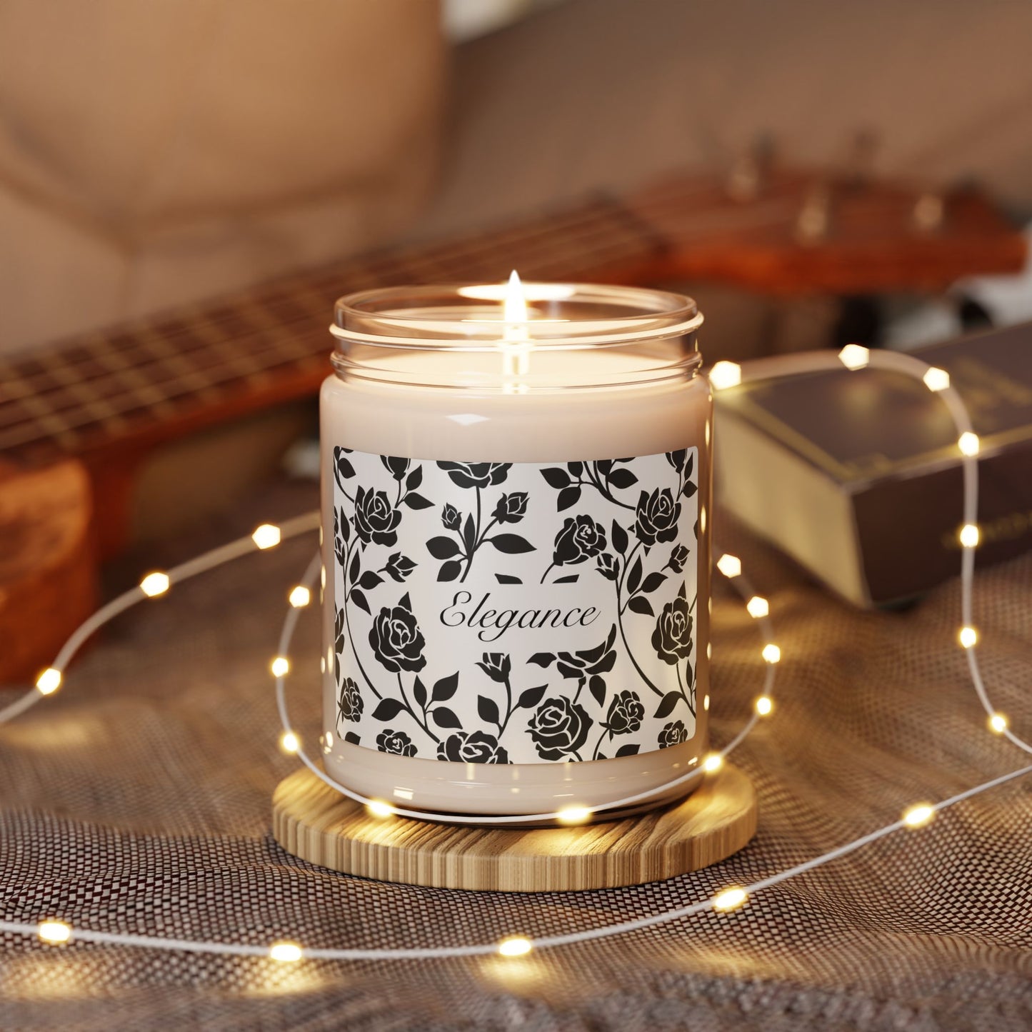 Elegance Scented Soy Candle (Choose your scent) – Black & White Floral Decor Aromatherapy for Home