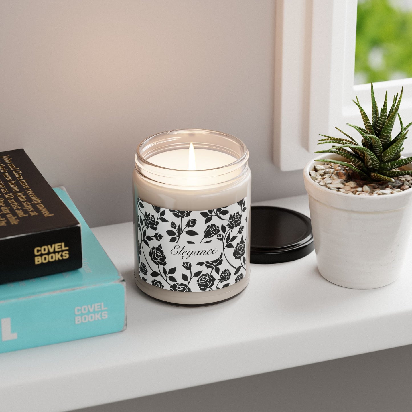 Elegance Scented Soy Candle (Choose your scent) – Black & White Floral Decor Aromatherapy for Home