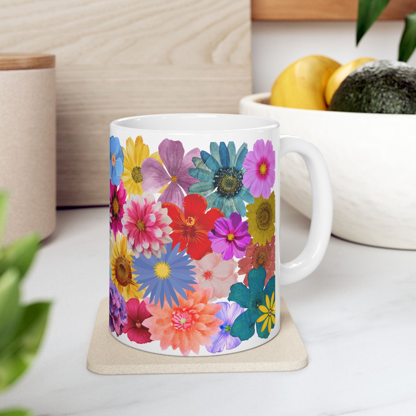Floral Ceramic Mug - Colorful Flower Design - Perfect Gift for Garden Lovers