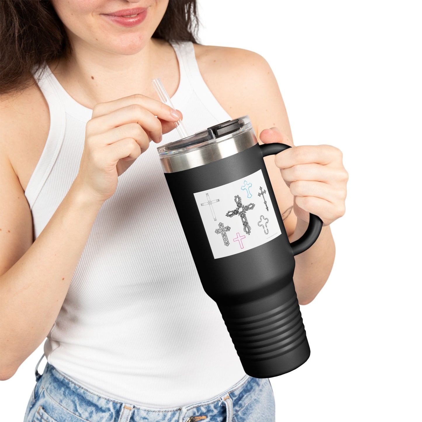 Crosses Stylish Insulated Travel Mug – 40oz with Inspirational Cross Design