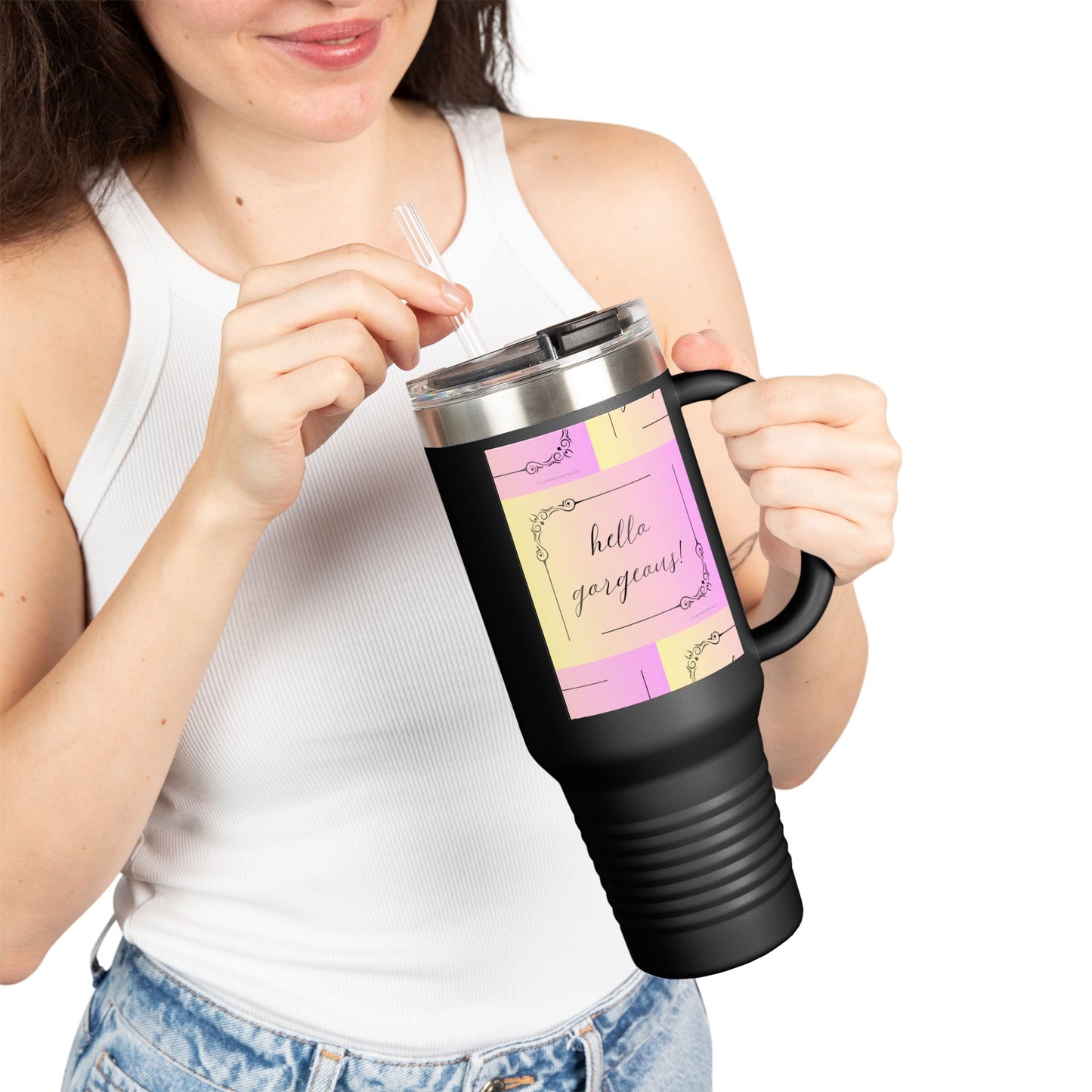 Hello Gorgeous Insulated Travel Mug - 40oz Stylish Drinkware for On-the-Go