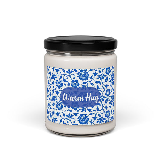 Warm Hug Scented Soy Candle (Choose your scent) - 9oz Blue Floral Aromatherapy Candle