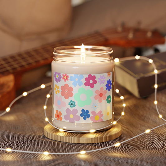 Cute Flowers Design Scented Soy Candle (Choose your scent) - 9oz | Perfect Home Decor & Gift for Any Occasion