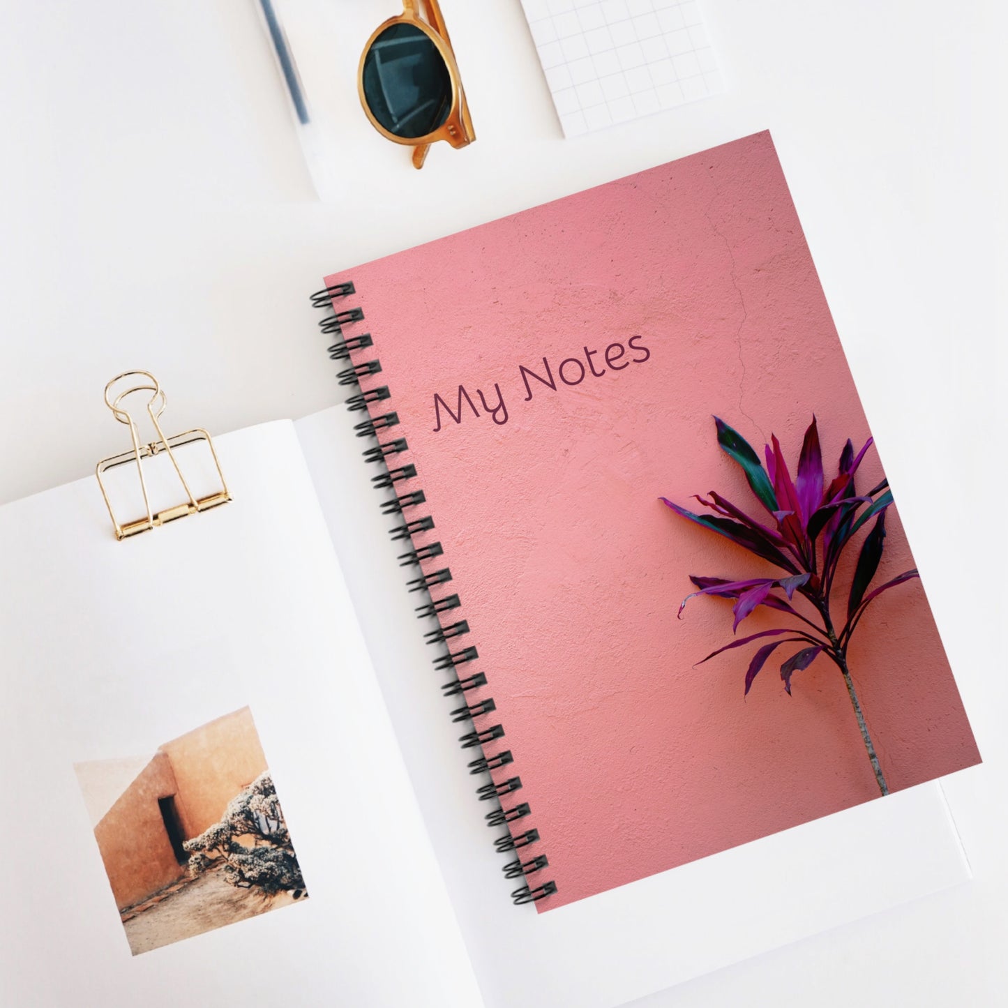 My Notes Spiral Notebook Journal - Stylish Pink Cover with Plant Design for Students & Organizers