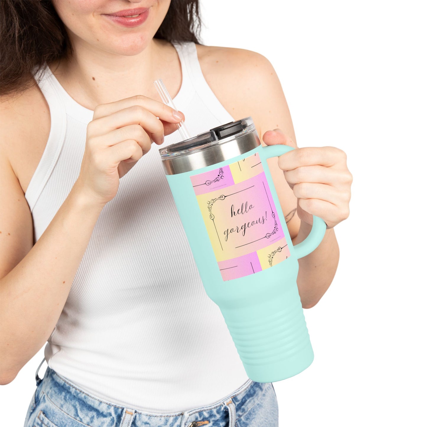 Hello Gorgeous Insulated Travel Mug - 40oz Stylish Drinkware for On-the-Go