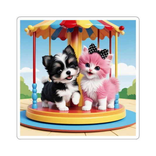 Adorable Fun Puppy and Kitten Decals - Animal Carousel Kiss-Cut Stickers, Water Bottles, Scrapbooking