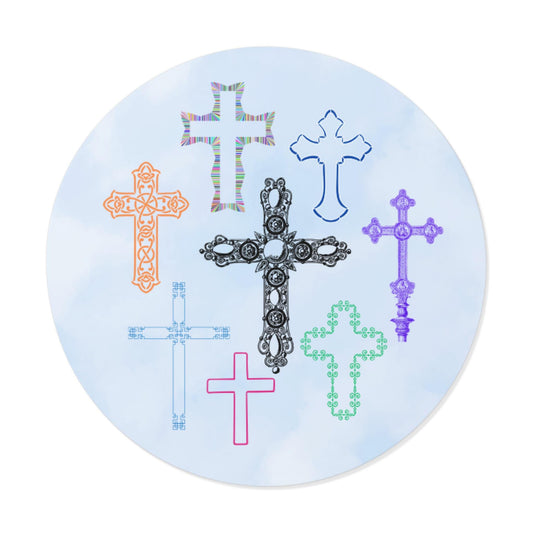 Colorful Crosses Round Vinyl Stickers - Faith-Based Decor, Religious Gifts, Christian Stickers, Spiritual and Inspirational Sticker Set