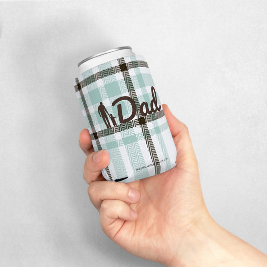Plaid Dad Can Cooler Sleeve - Personalized Father's Day Beverage Insulator, Gift for Dad, Outdoor Barbecue, Birthday Gift, Custom Drink