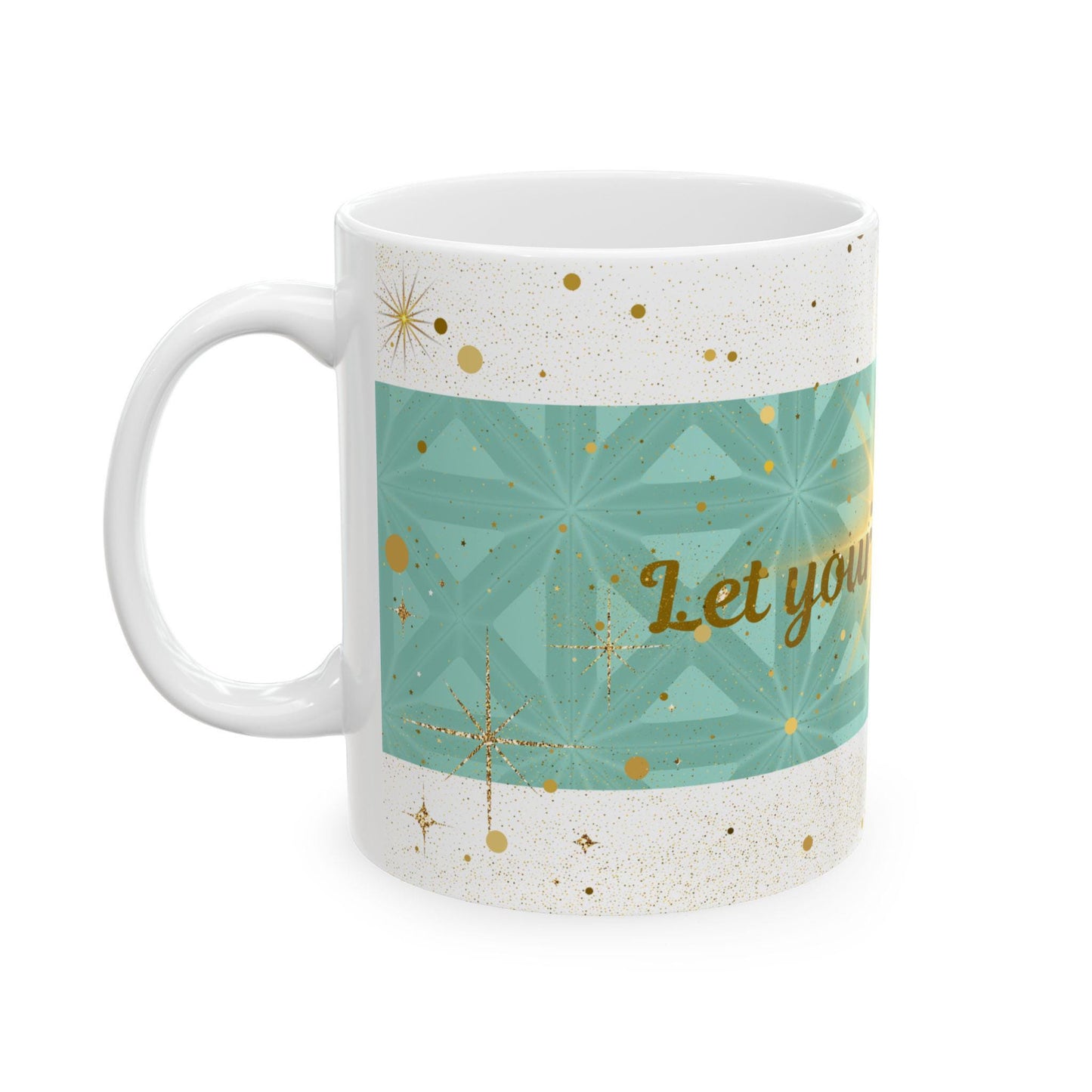 Let Your Light Shine Ceramic Mug, Gold Stars Motivational Drinkware, Tea Coffee Lover's Art, Unique Gift, Wellness Cup