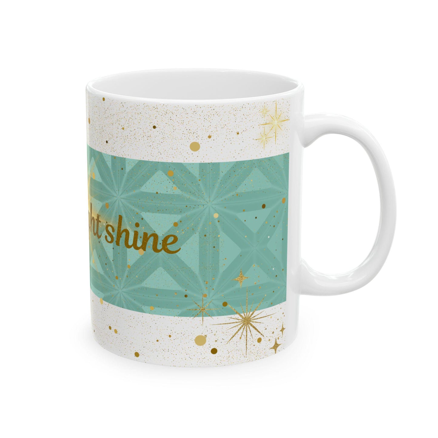 Let Your Light Shine Ceramic Mug, Gold Stars Motivational Drinkware, Tea Coffee Lover's Art, Unique Gift, Wellness Cup