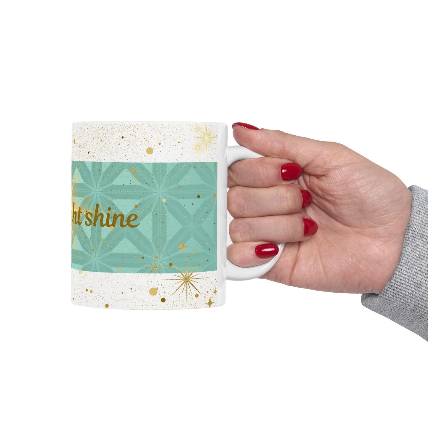 Let Your Light Shine Ceramic Mug, Gold Stars Motivational Drinkware, Tea Coffee Lover's Art, Unique Gift, Wellness Cup