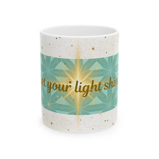 Let Your Light Shine Ceramic Mug, Gold Stars Motivational Drinkware, Tea Coffee Lover's Art, Unique Gift, Wellness Cup