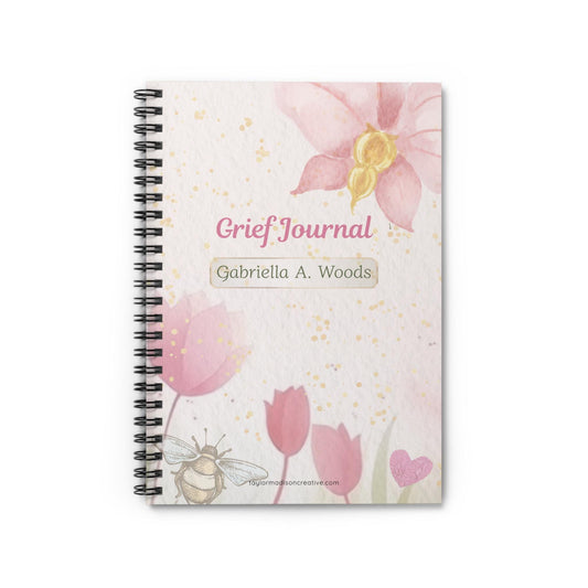 Personalized Grief Journal for Healing, Floral Spiral Notebook Thoughtful Gift, Wellness, Self-Care, Remembrance, Ruled Line Pages