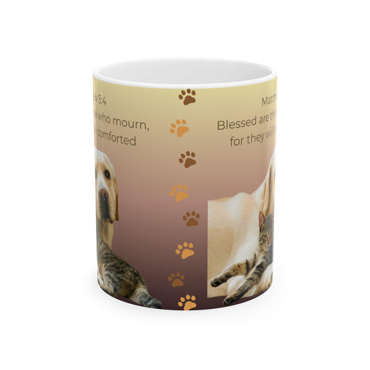 Comforting Pet Ceramic Mug, Matthew 5.4 Sympathy Gift for Animal Lovers, Grief Support, Memorial Coffee Cup, Cat & Dog Lover Gift, Pawprints